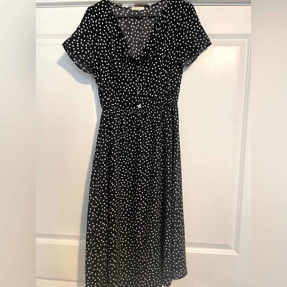 knee length poka dot dress. brand: les amis. size: small